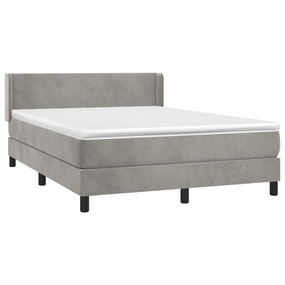 Pat box spring cu saltea, gri deschis, 140x200 cm, catifea - 2 | YEO