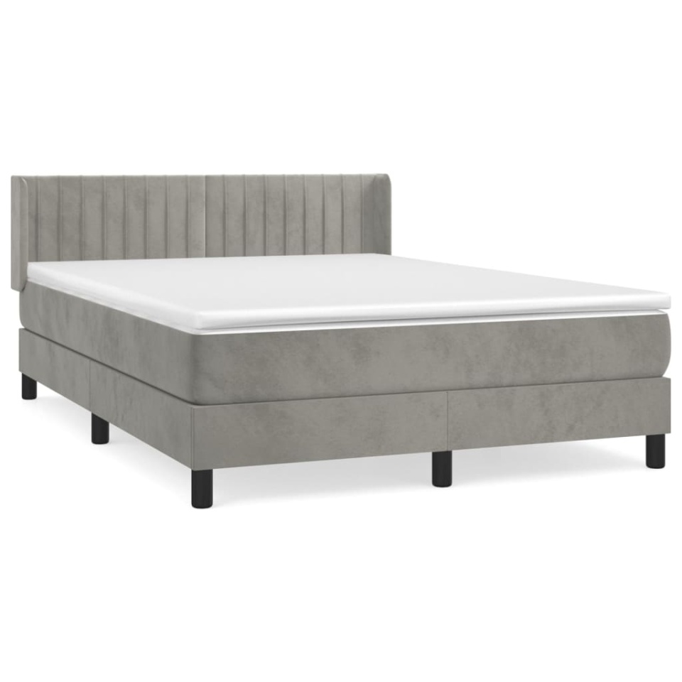 Pat box spring cu saltea, gri deschis, 140x200 cm, catifea - 1 | YEO