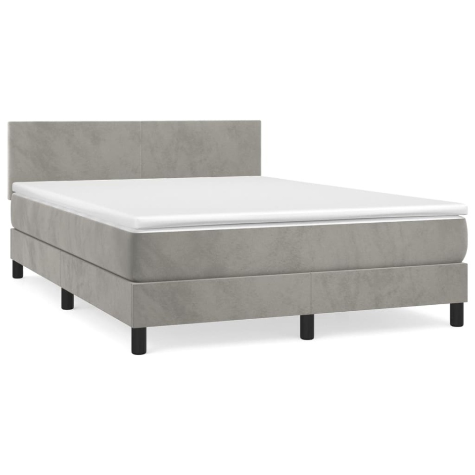 Pat box spring cu saltea, gri deschis, 140x200 cm, catifea - 1 | YEO