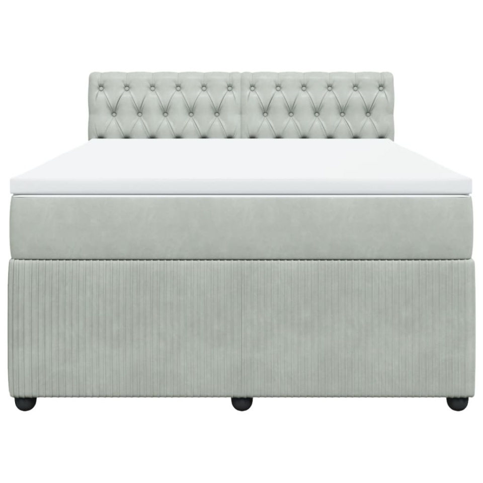 Pat box spring cu saltea, gri deschis, 160x200 cm, catifea - 3 | YEO
