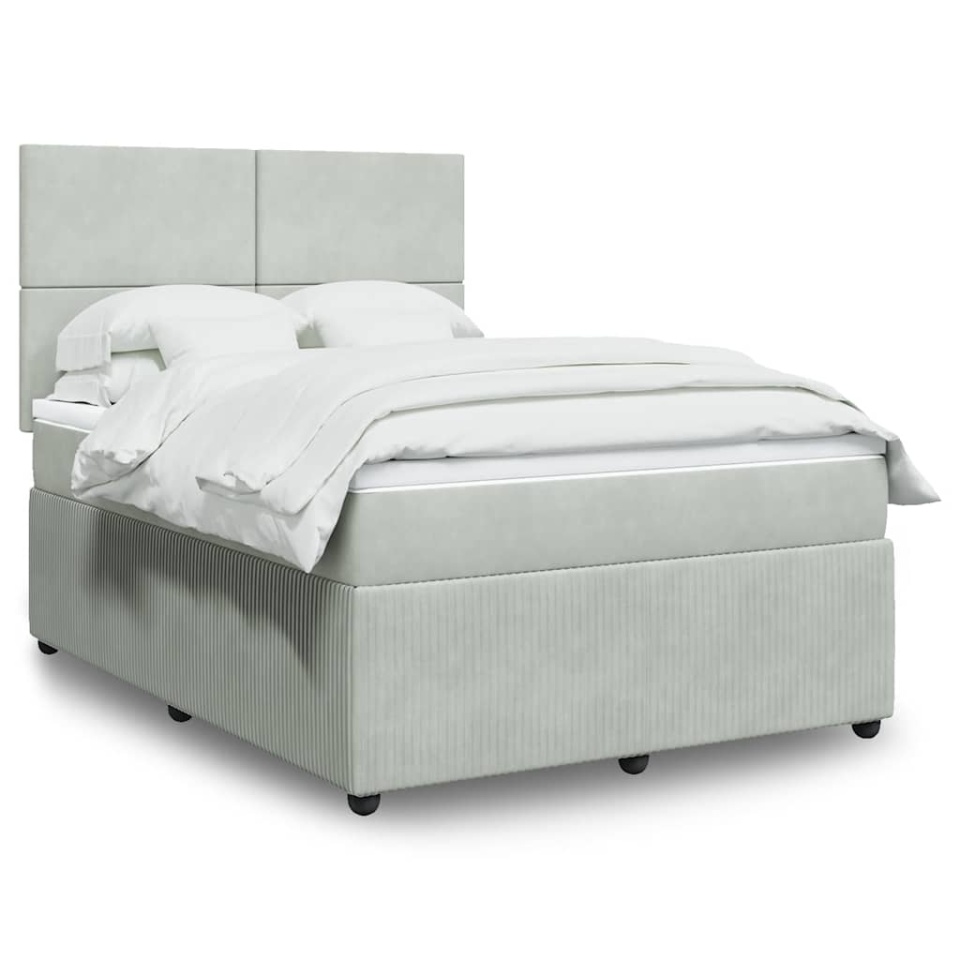 Pat box spring cu saltea, gri deschis, 160x200 cm, catifea