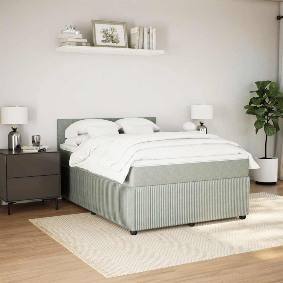 Pat box spring cu saltea, gri deschis, 160x200 cm, catifea - 2 | YEO