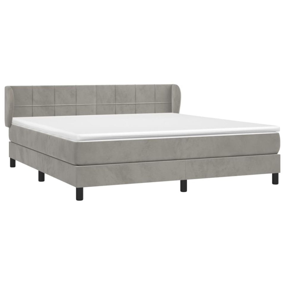 Pat box spring cu saltea, gri deschis, 180x200 cm, catifea - 2 | YEO