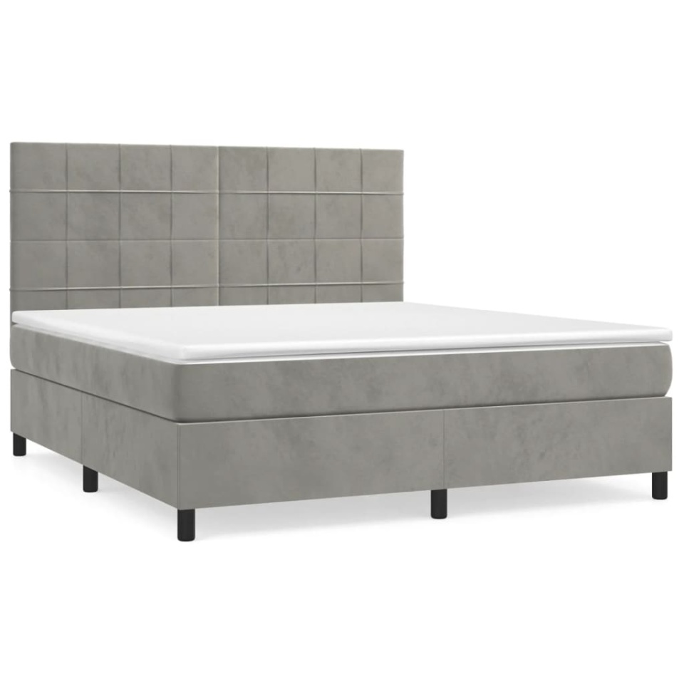 Pat box spring cu saltea, gri deschis, 180x200 cm, catifea - 1 | YEO