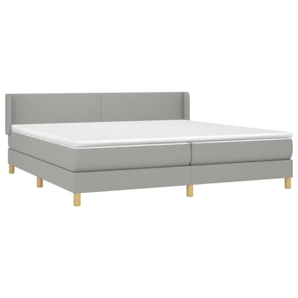 Pat box spring cu saltea, gri deschis, 200x200 cm, textil - 2 | YEO