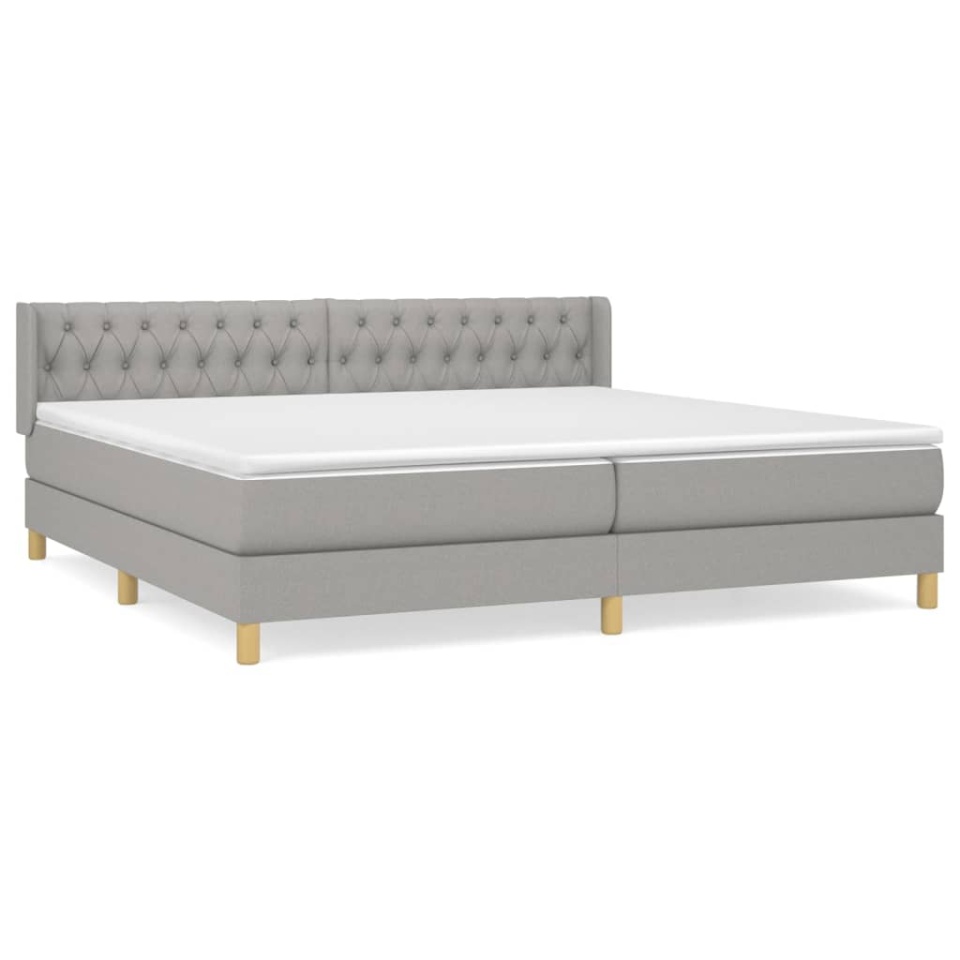 Pat box spring cu saltea, gri deschis, 200x200 cm, textil - 1 | YEO