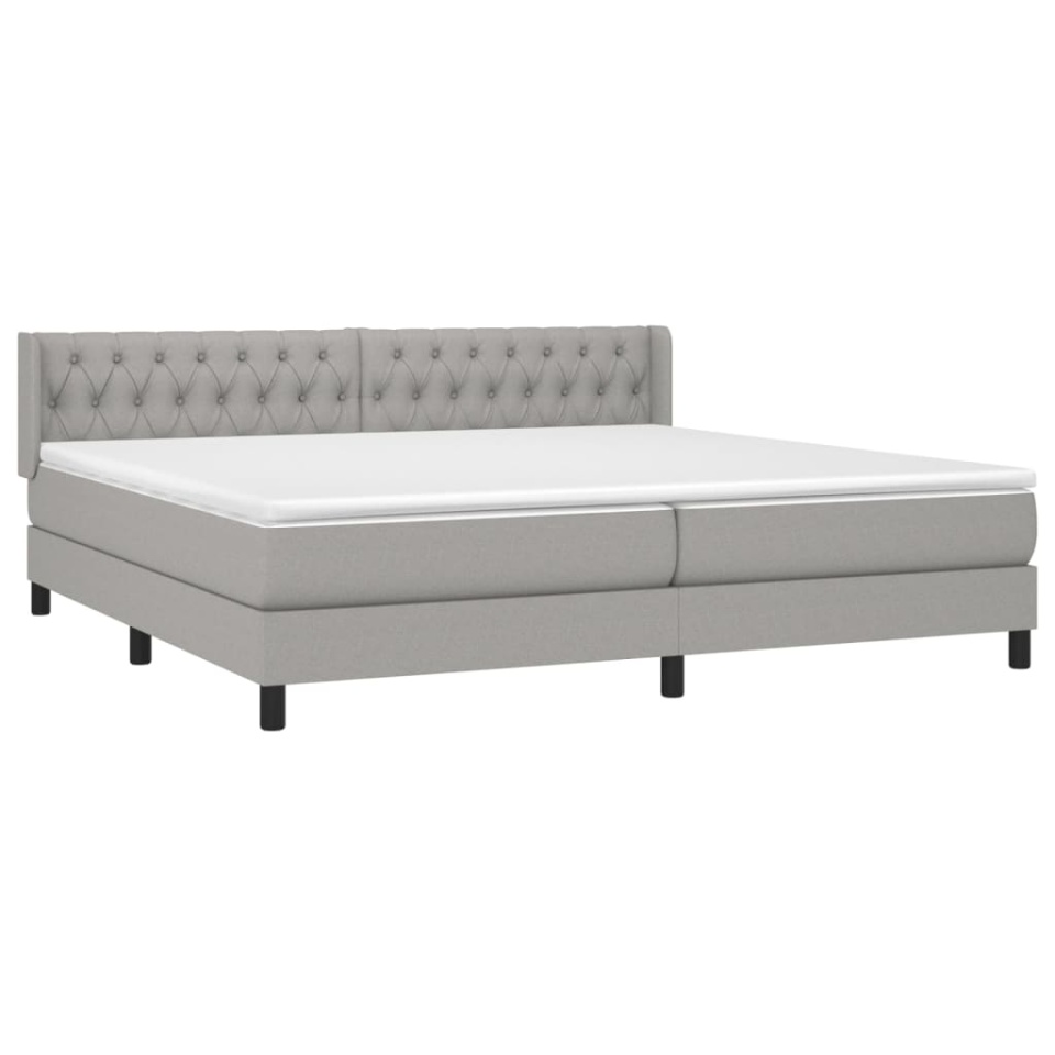 Pat box spring cu saltea, gri deschis, 200x200 cm, textil - 2 | YEO