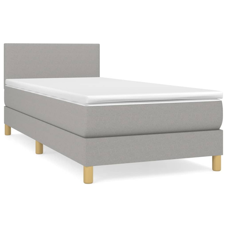 Pat box spring cu saltea, gri deschis, 80x200 cm, textil - 1 | YEO