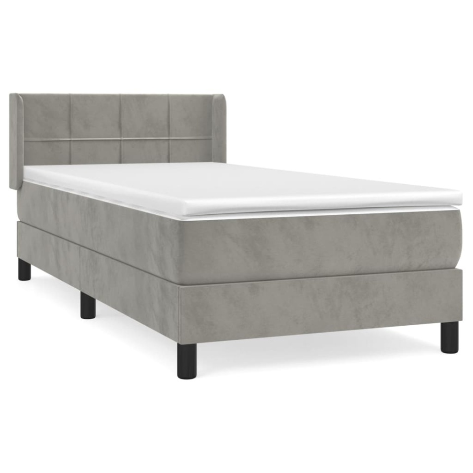 Pat box spring cu saltea, gri deschis, 90x190 cm, catifea - 1 | YEO