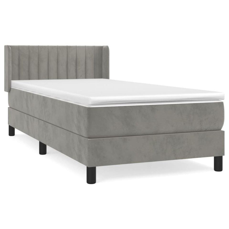 Pat box spring cu saltea, gri deschis, 90x190 cm, catifea - 1 | YEO