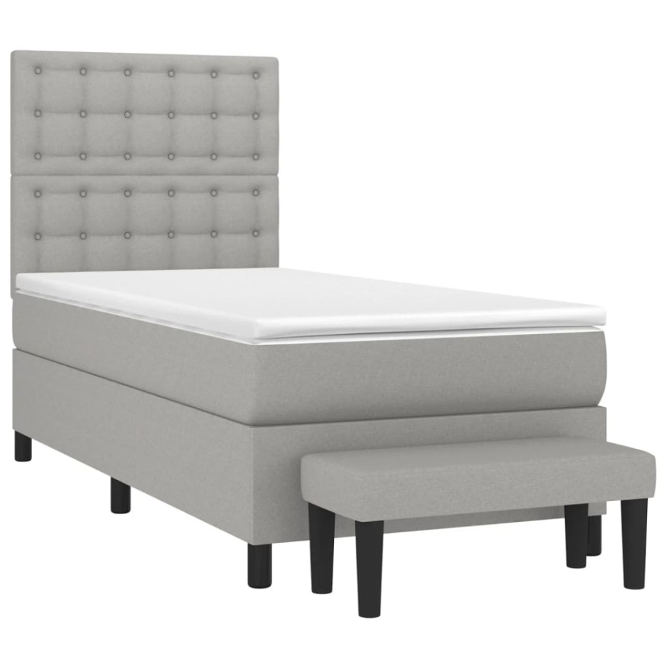 Pat box spring cu saltea, gri deschis, 90x190 cm, textil - 2 | YEO