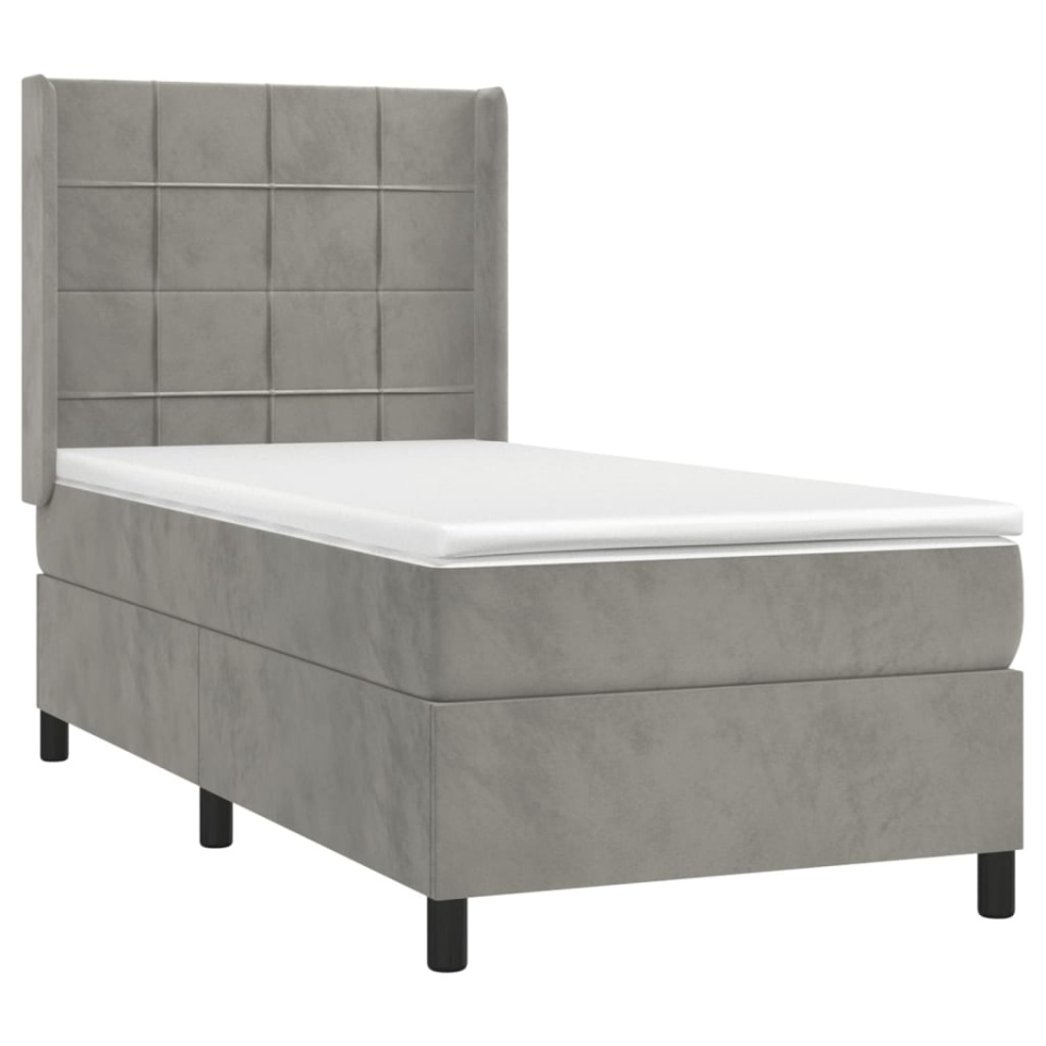 Pat box spring cu saltea, gri deschis, 90x200 cm, catifea - 2 | YEO