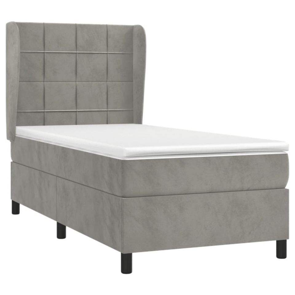 Pat box spring cu saltea, gri deschis, 90x200 cm, catifea - 2 | YEO