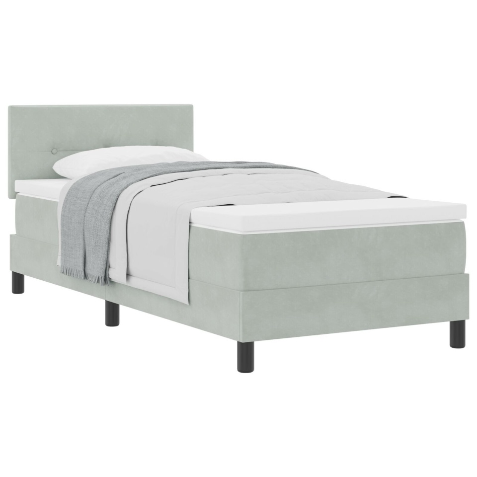 Pat box spring cu saltea, gri deschis, 90x200 cm, catifea - 1 | YEO