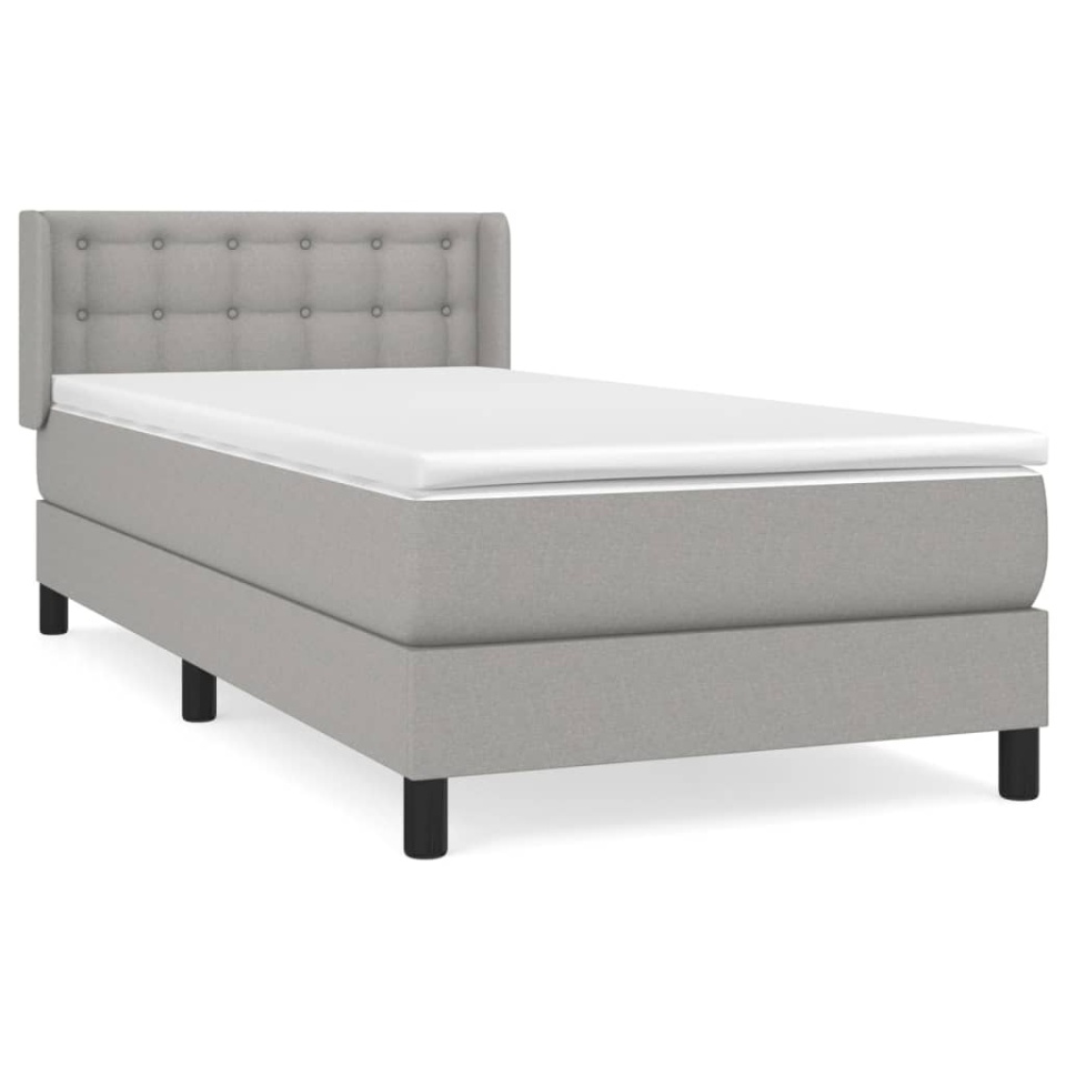 Pat box spring cu saltea, gri deschis, 90x200 cm, textil - 1 | YEO