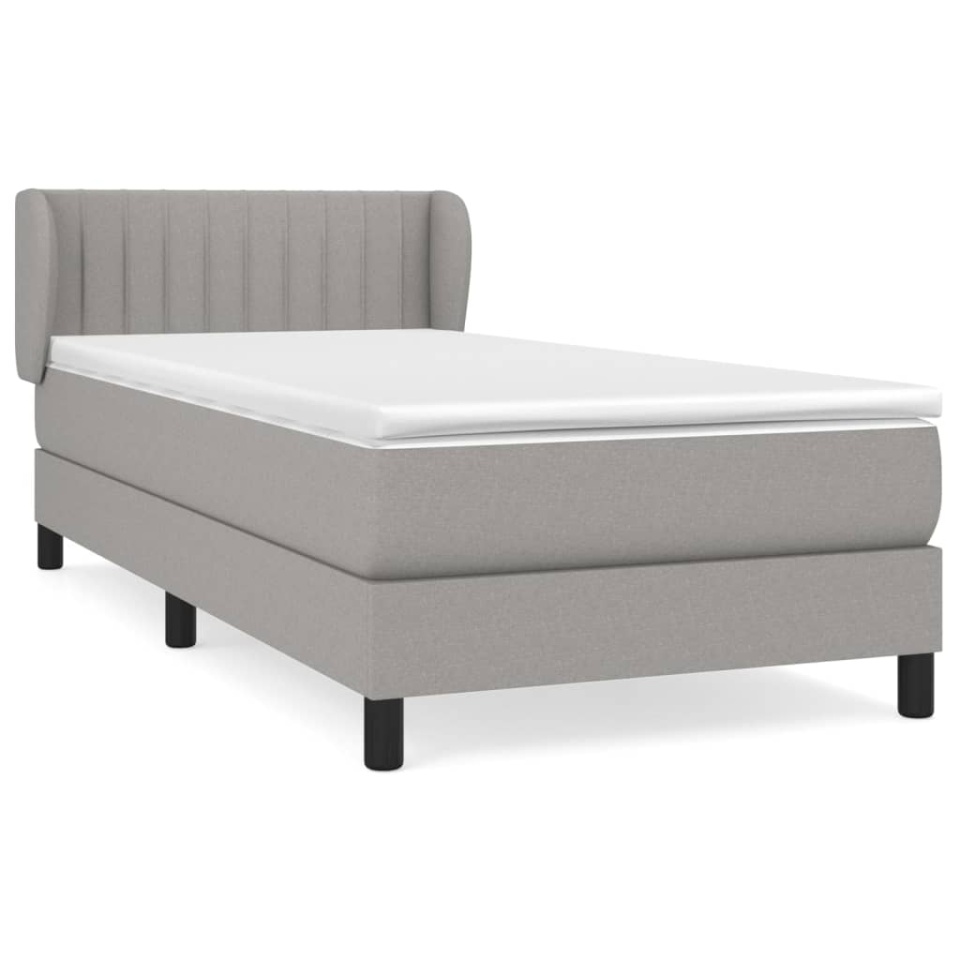 Pat box spring cu saltea, gri deschis, 90x200 cm, textil - 1 | YEO