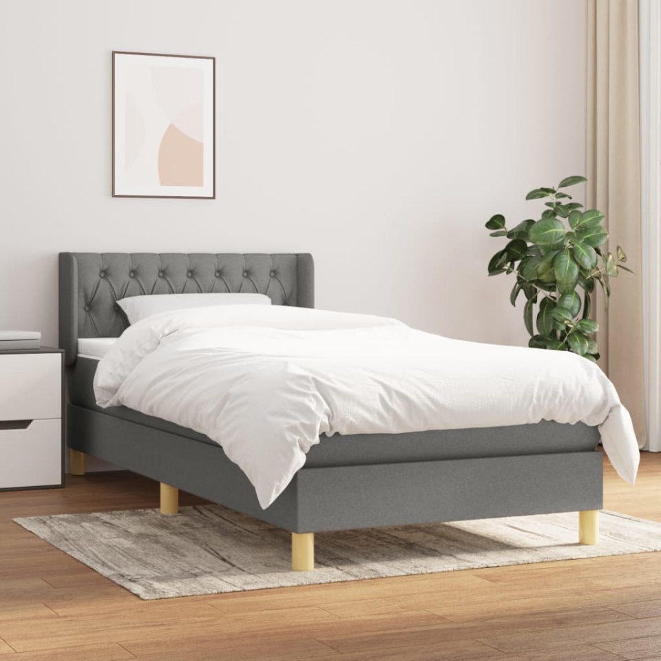 Pat box spring cu saltea, gri închis, 100x200 cm, textil