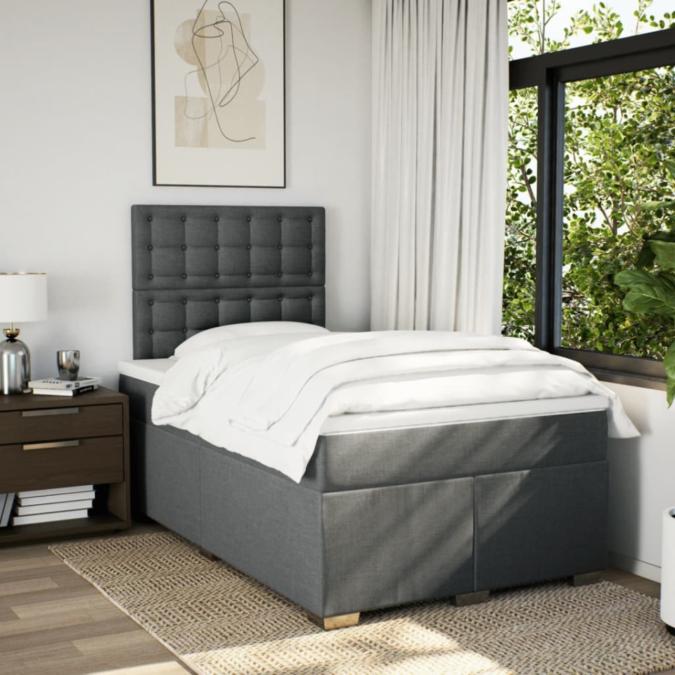 Pat box spring cu saltea, gri închis, 120x190 cm, textil - 2 | YEO