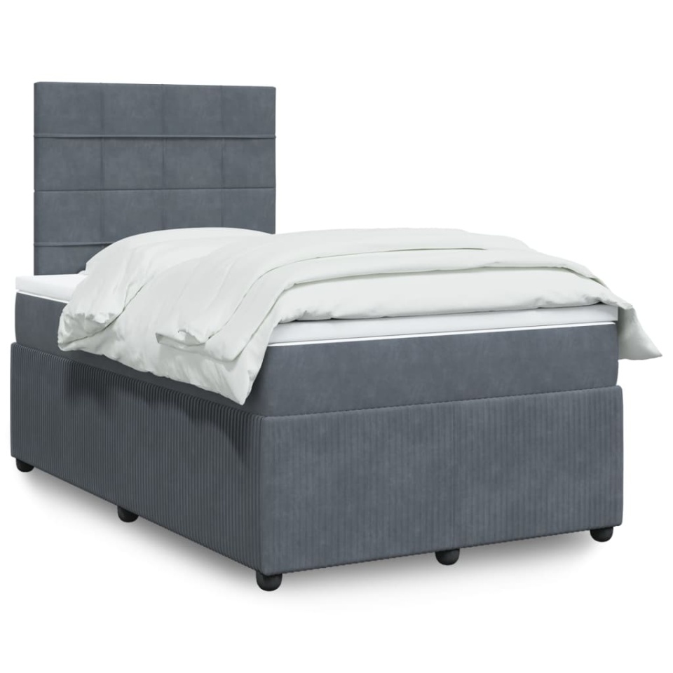 Pat box spring cu saltea, gri închis, 120x200 cm, catifea