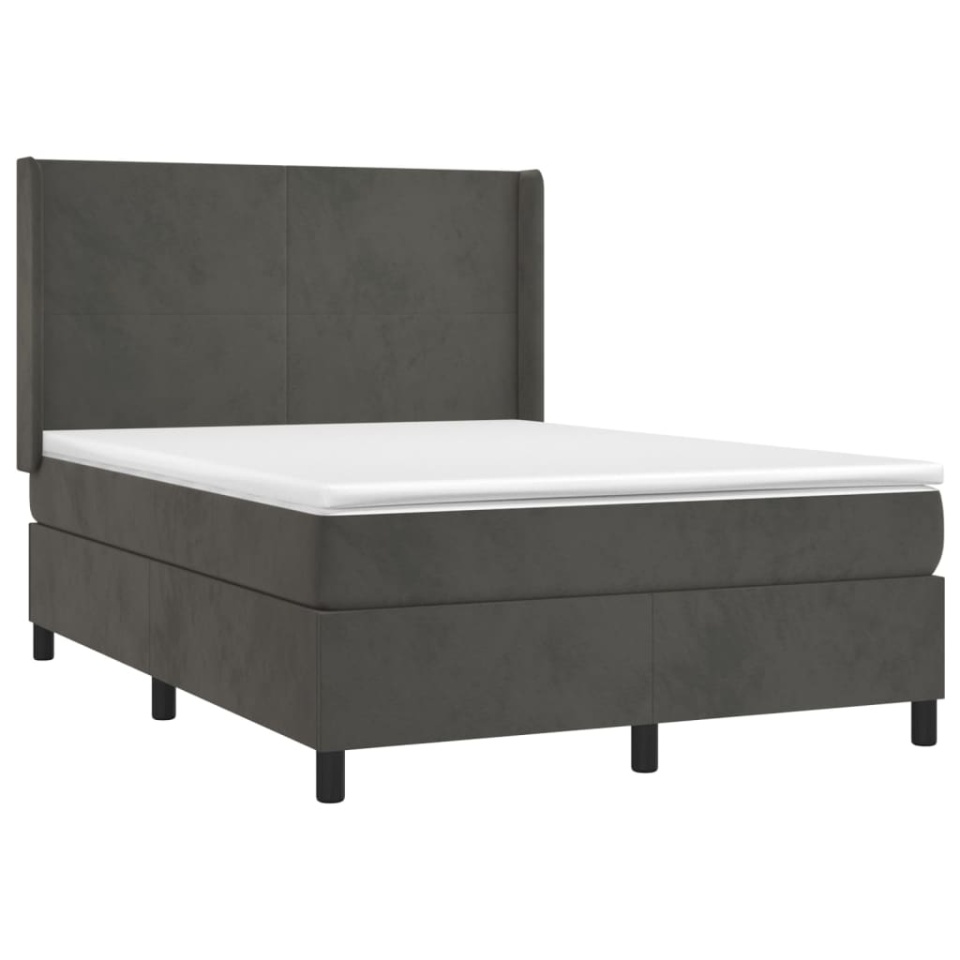 Pat box spring cu saltea, gri închis, 140x200 cm, catifea - 2 | YEO