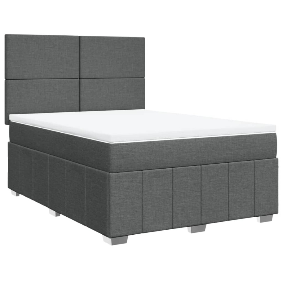 Pat box spring cu saltea, gri închis, 140x200 cm, textil - 1 | YEO