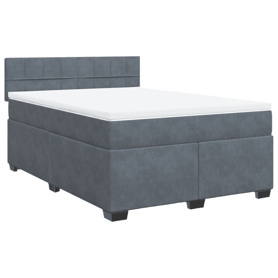 Pat box spring cu saltea, gri închis, 160x200 cm, catifea - 2 | YEO