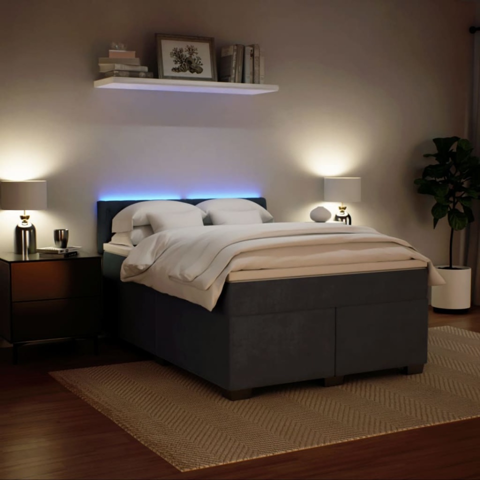 Pat box spring cu saltea, gri închis, 160x200 cm, catifea - 3 | YEO