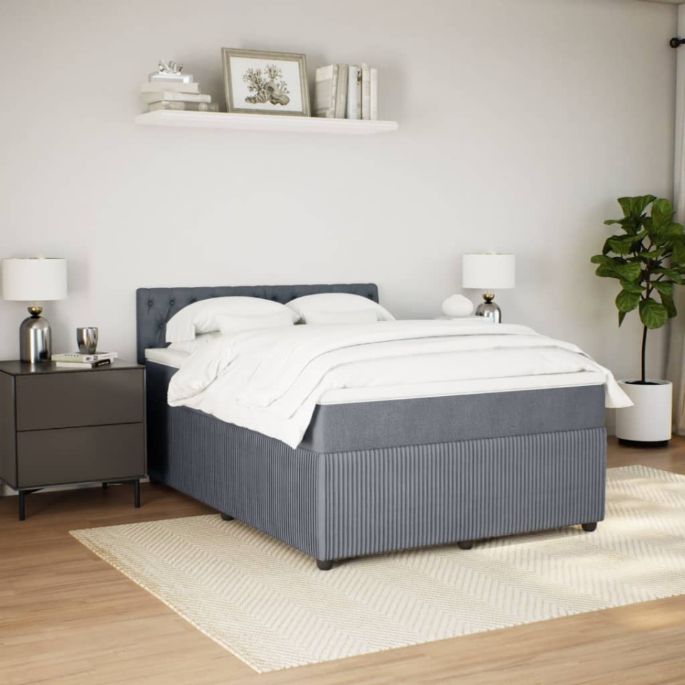 Pat box spring cu saltea, gri închis, 160x200 cm, catifea - 2 | YEO