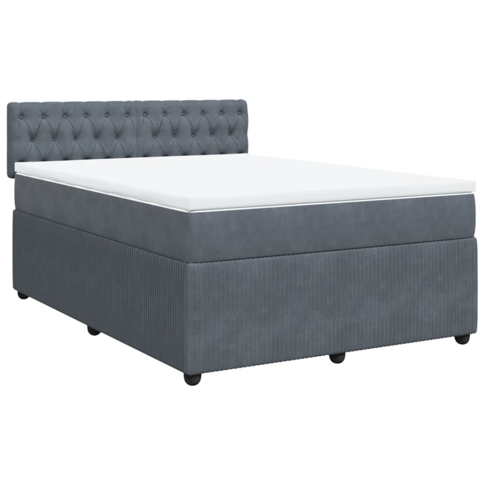 Pat box spring cu saltea, gri închis, 160x200 cm, catifea - 2 | YEO