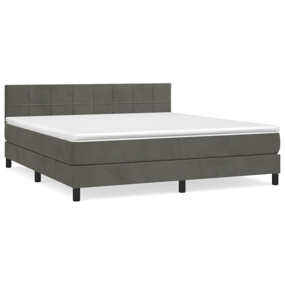 Pat box spring cu saltea, gri închis, 180x200 cm, catifea - 1 | YEO