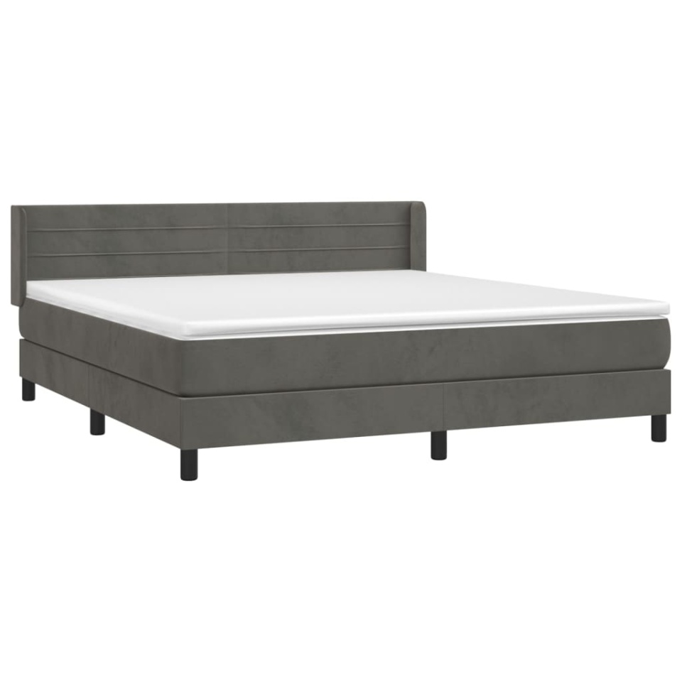 Pat box spring cu saltea, gri închis, 180x200 cm, catifea - 2 | YEO