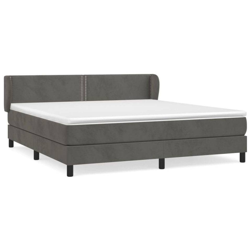 Pat box spring cu saltea, gri închis, 180x200 cm, catifea - 1 | YEO