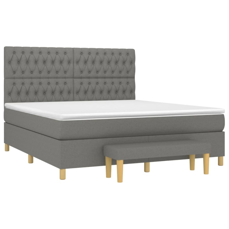 Pat box spring cu saltea, gri închis, 180x200 cm, textil - 2 | YEO