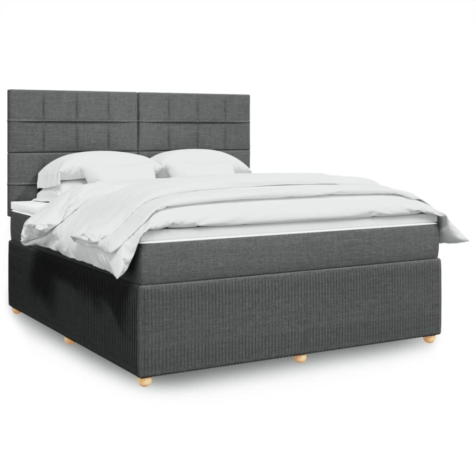 Pat box spring cu saltea, gri închis, 180x200 cm, textil
