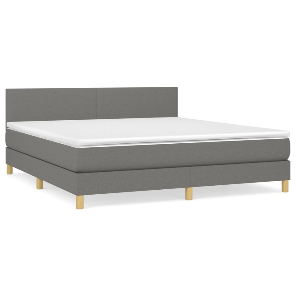 Pat box spring cu saltea, gri închis, 180x200 cm, textil - 1 | YEO