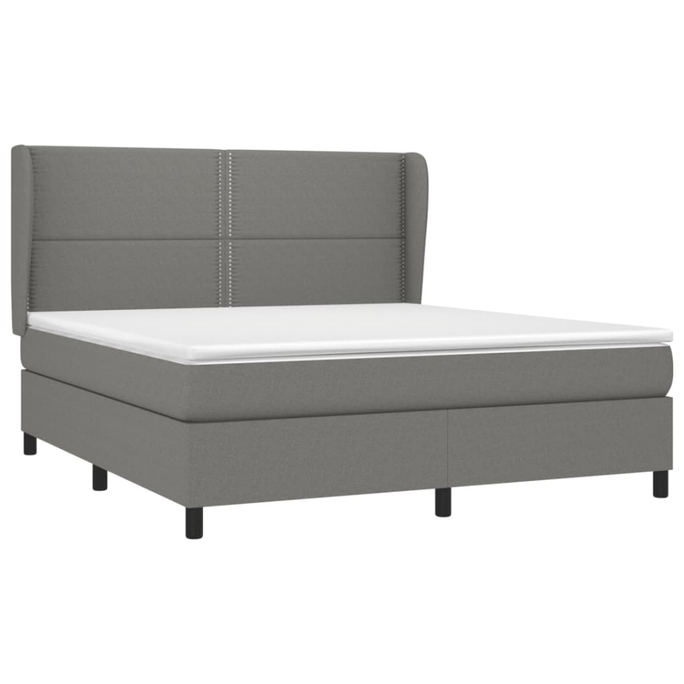 Pat box spring cu saltea, gri închis, 180x200 cm, textil - 2 | YEO