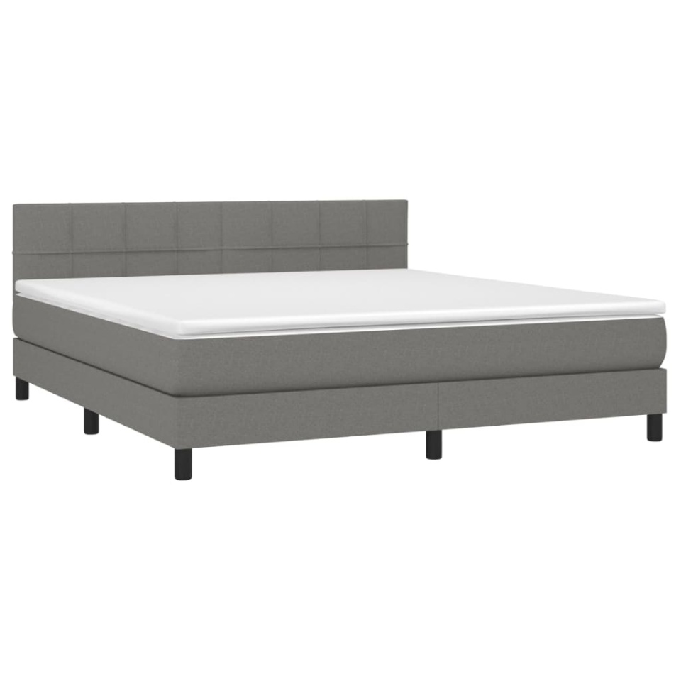 Pat box spring cu saltea, gri închis, 180x200 cm, textil - 2 | YEO
