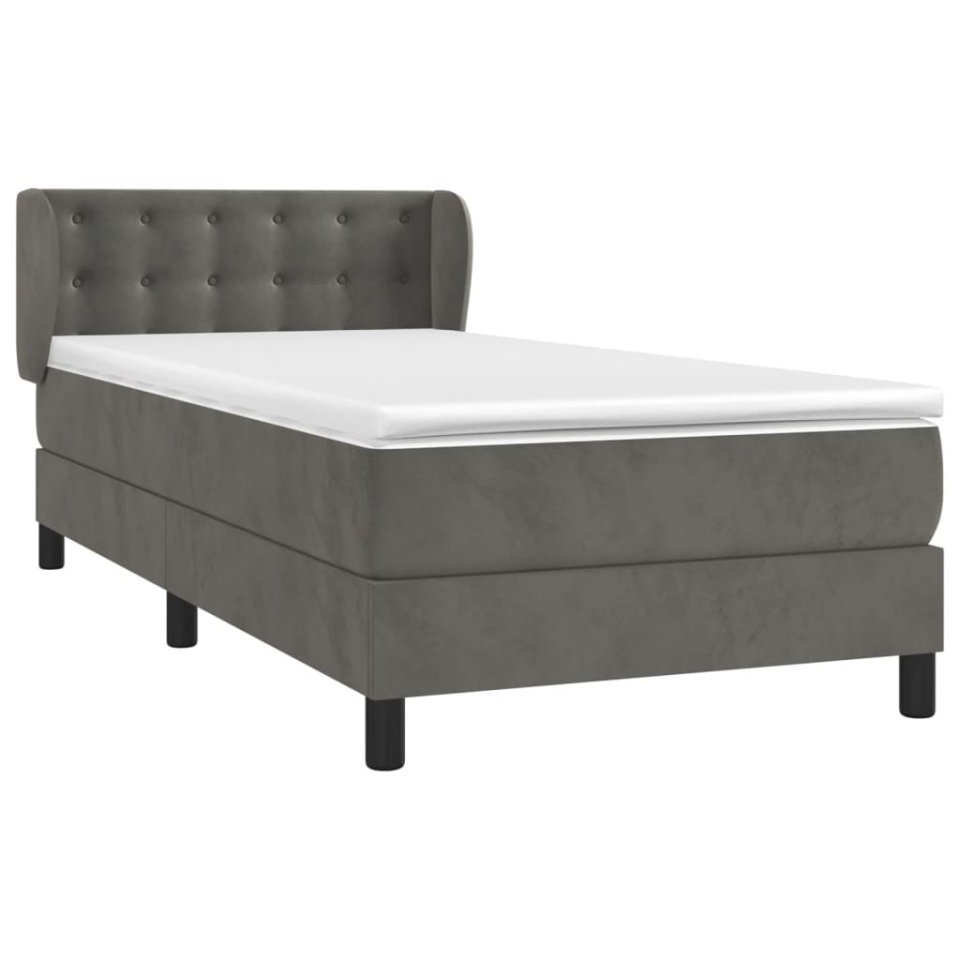 Pat box spring cu saltea, gri închis, 90x190 cm, catifea - 2 | YEO