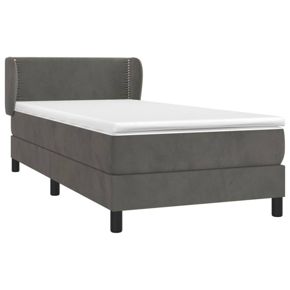 Pat box spring cu saltea, gri închis, 90x190 cm, catifea - 2 | YEO