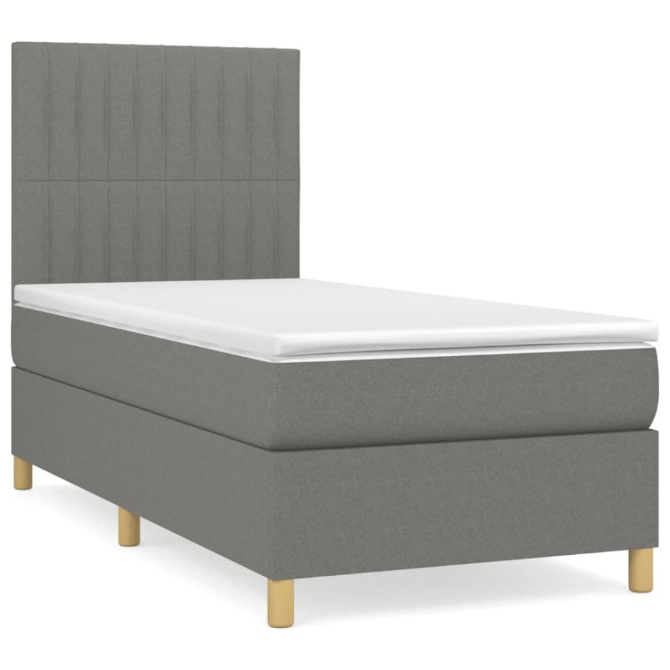 Pat box spring cu saltea, gri închis, 90x190 cm, textil - 1 | YEO