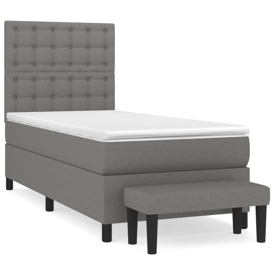 Pat box spring cu saltea, gri închis, 90x190 cm, textil - 1 | YEO