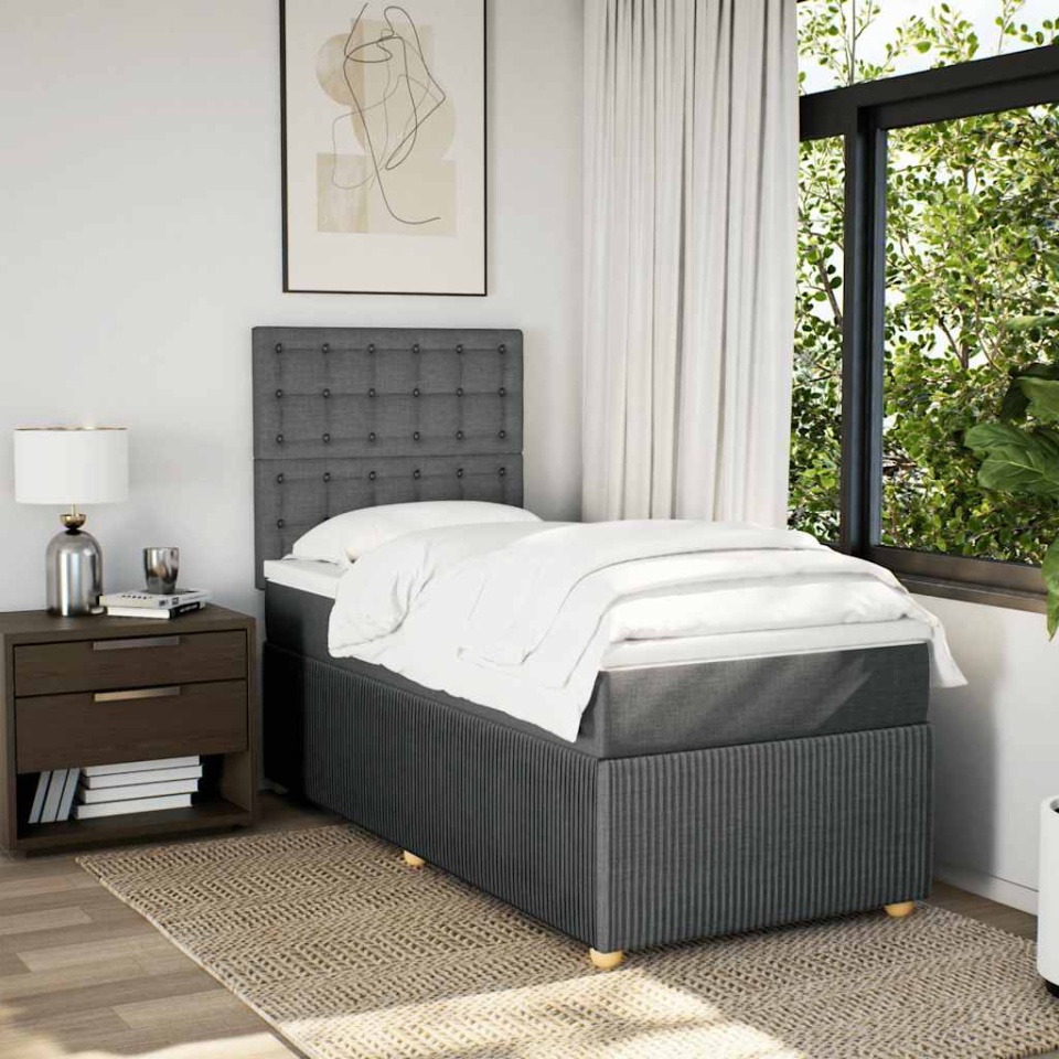 Pat box spring cu saltea, gri închis, 90x190 cm, textil - 2 | YEO