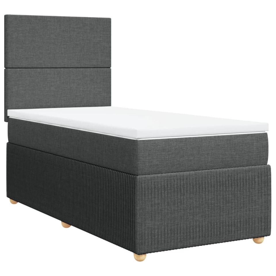 Pat box spring cu saltea, gri închis, 90x190 cm, textil - 2 | YEO
