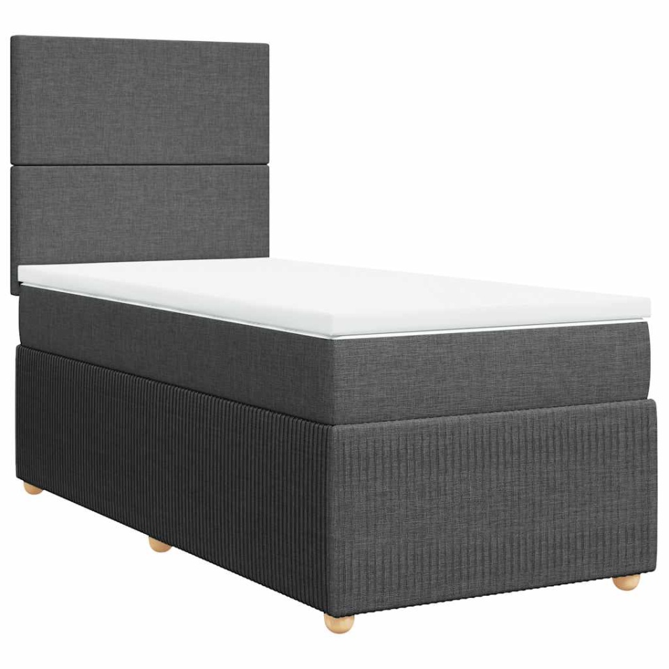 Pat box spring cu saltea, gri închis, 90x190 cm, textil - 1 | YEO