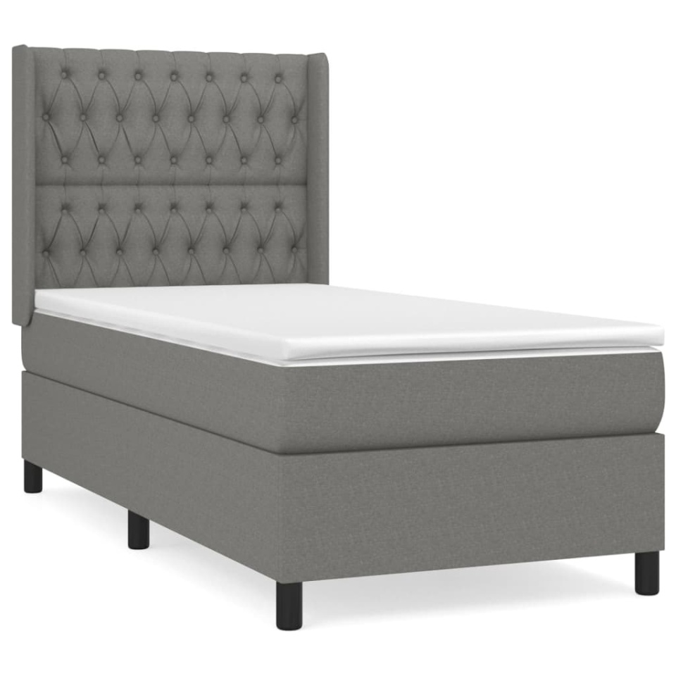 Pat box spring cu saltea, gri închis, 90x190 cm, textil - 1 | YEO