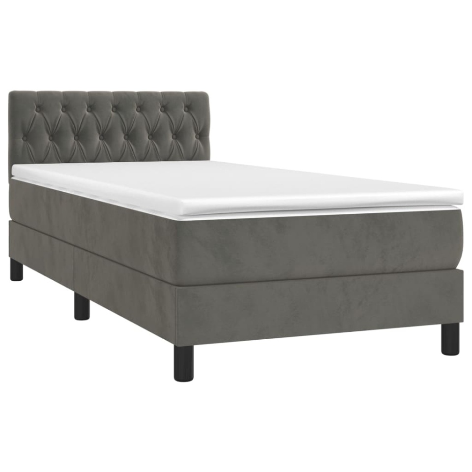 Pat box spring cu saltea, gri închis, 90x200 cm, catifea - 2 | YEO