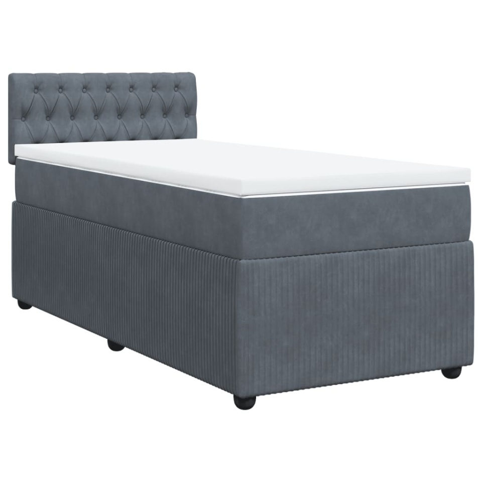 Pat box spring cu saltea, gri închis, 90x200 cm, catifea - 2 | YEO