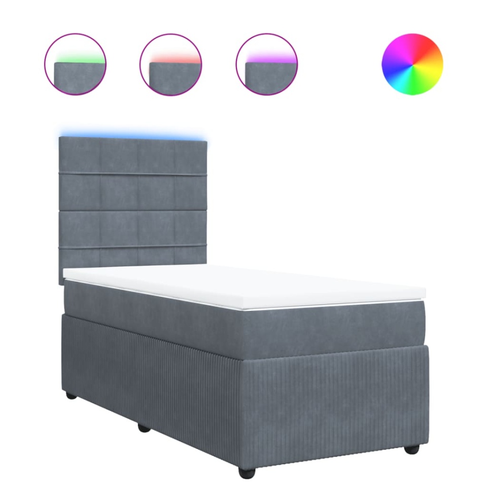 Pat box spring cu saltea, gri închis, 90x200 cm, catifea - 1 | YEO