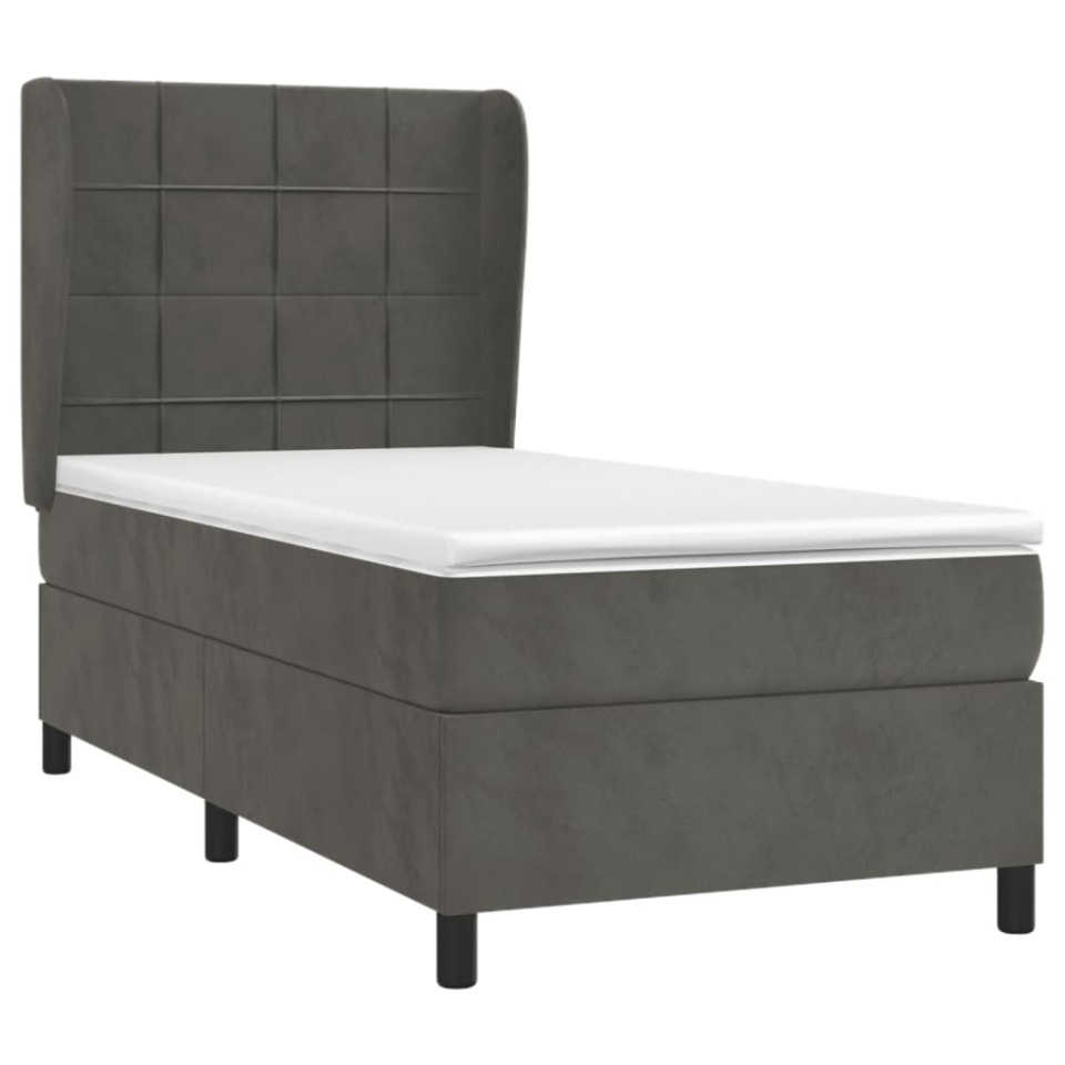Pat box spring cu saltea, gri închis, 90x200 cm, catifea - 2 | YEO