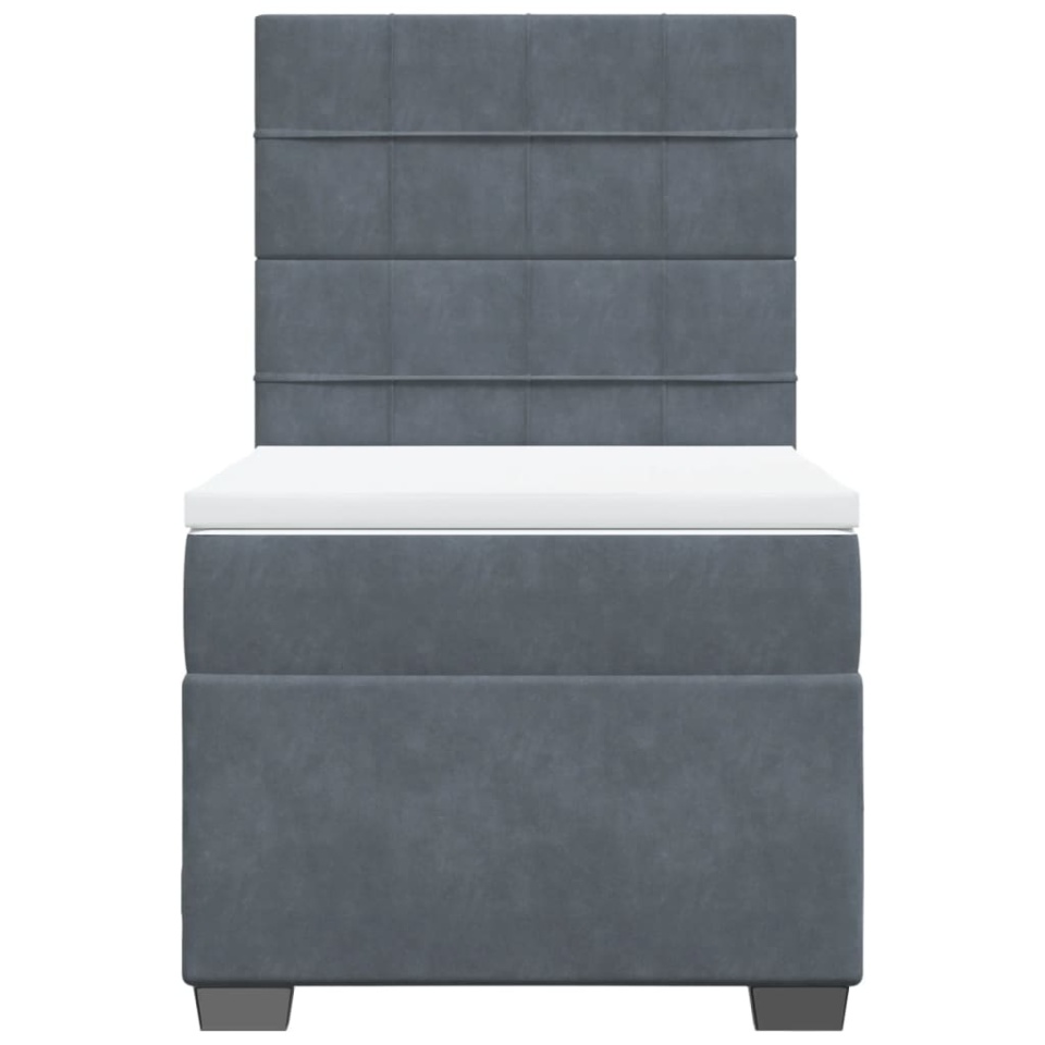 Pat box spring cu saltea, gri închis, 90x200 cm, catifea - 3 | YEO